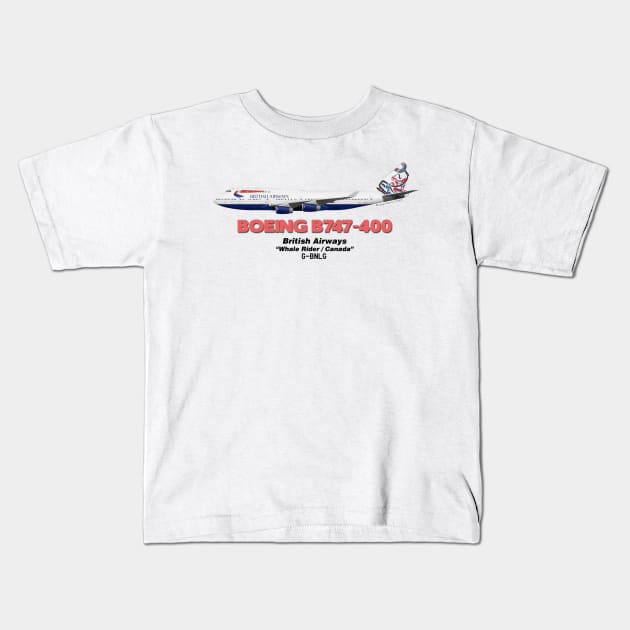 Boeing B747-400 - British Airways "Whale Rider / Canada" Kids T-Shirt by TheArtofFlying